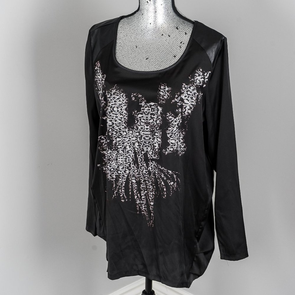 NWOT Faux leather/ silky blouse - Large